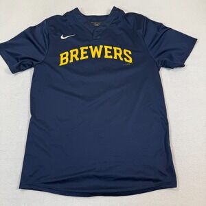 Nike Brewers Baseball Jersey Shirt Adult Medium Navy Blue Team‎ MLB #16 Valley